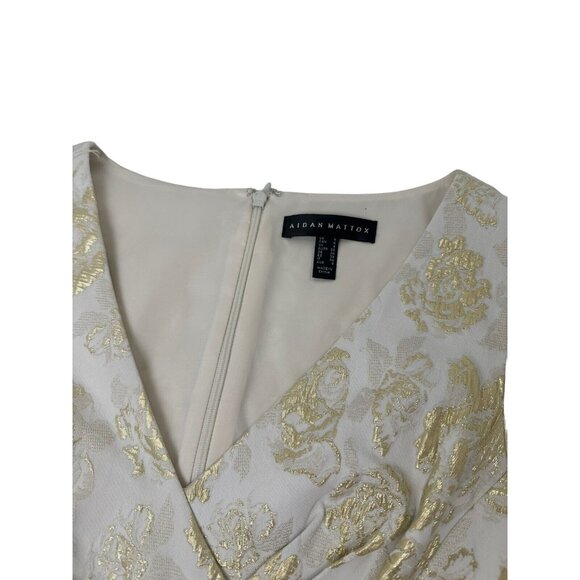 NWT Aidan Mattox V-Neck 3/4-Sleeve Gown - Gold & White size 4 - Picture 7 of 10
